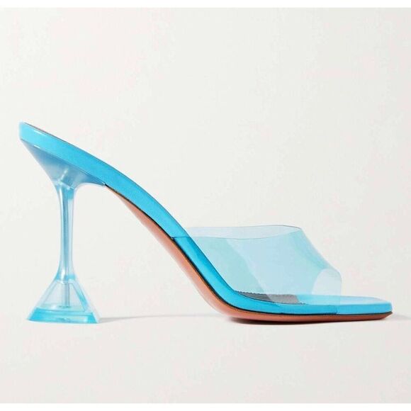 NWT AMINA MUADDI Lupita Sky Blue PVC and Patent Leather Mules Size EU37 - Picture 4 of 14